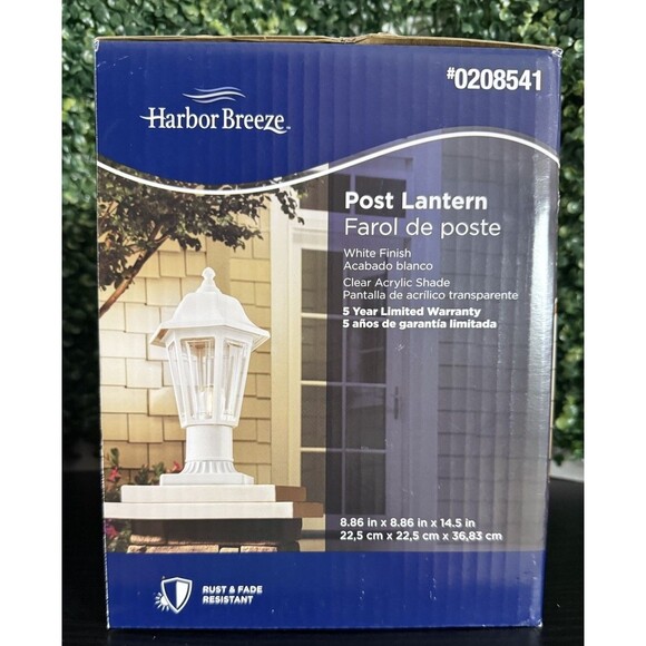 Set of 2 Harbor Breeze Post Lantern White Finish #0208541 Rust Resistant NEW - Picture 2 of 7